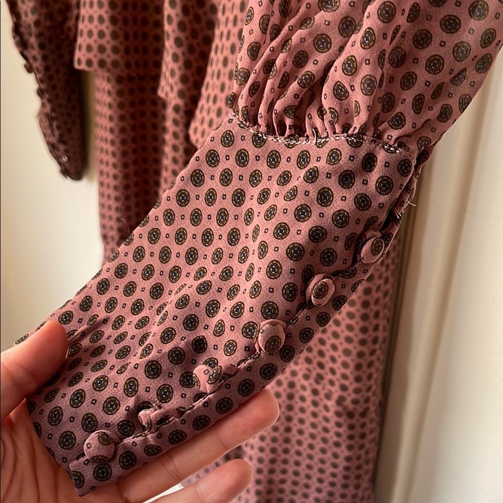 Bailey 44 Dress Size 4 Medallion Polka Dot Print Ruffle Sheer Long Sleeve - Picture 5 of 7